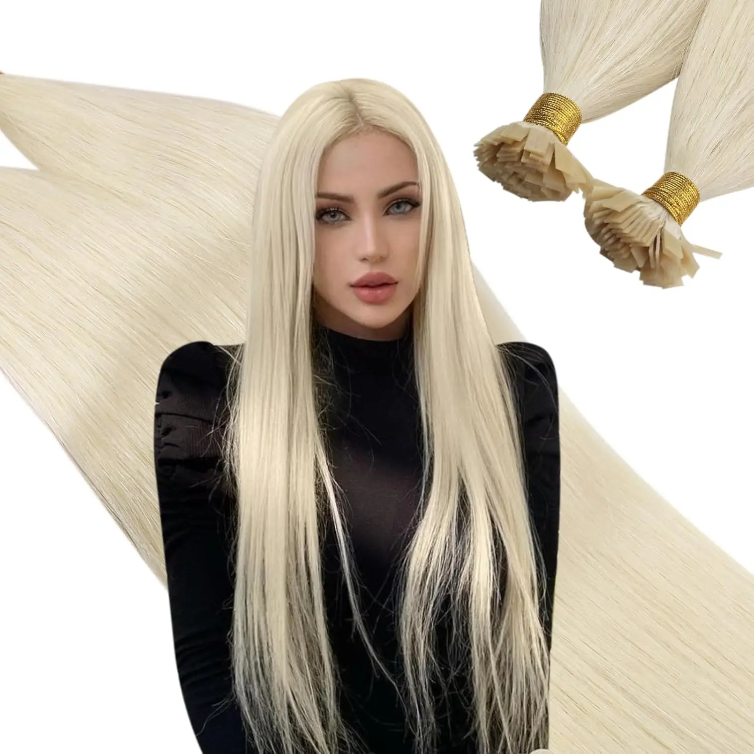 

Full Shine Flat Tip Hair Extensions Pre Bonded Keratin Human Hair Extensions 50G-100G For Wedding