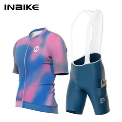 INBIKE Cycling Suit Men's Cycling Jersey Bib Shorts Short Sleeve Men's Quick Dry Road Cycling Shirt Bibs Clothing with Pockets