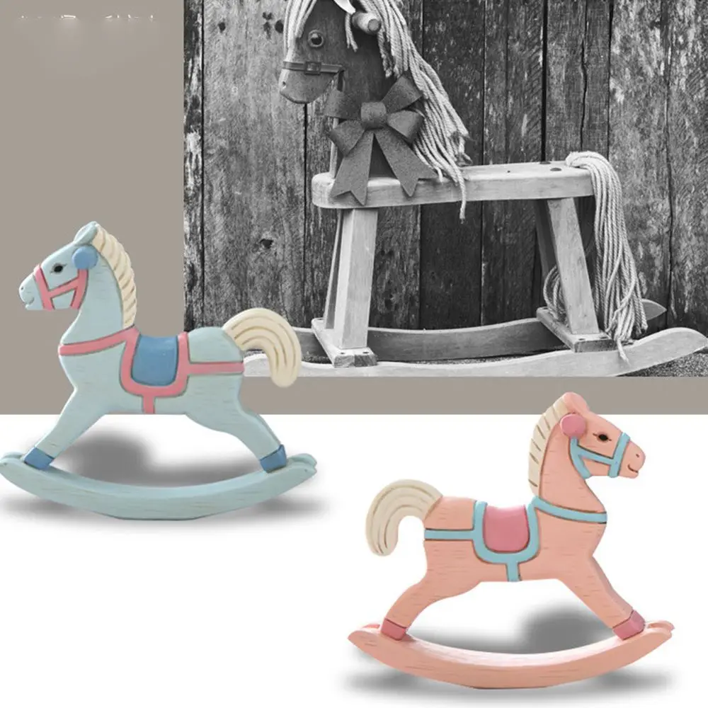 1pc Colorful Painted Horse Hand Carved Balance Rocking Horse Wooden Rocking Horse for Kids Toy Gift Home Decor