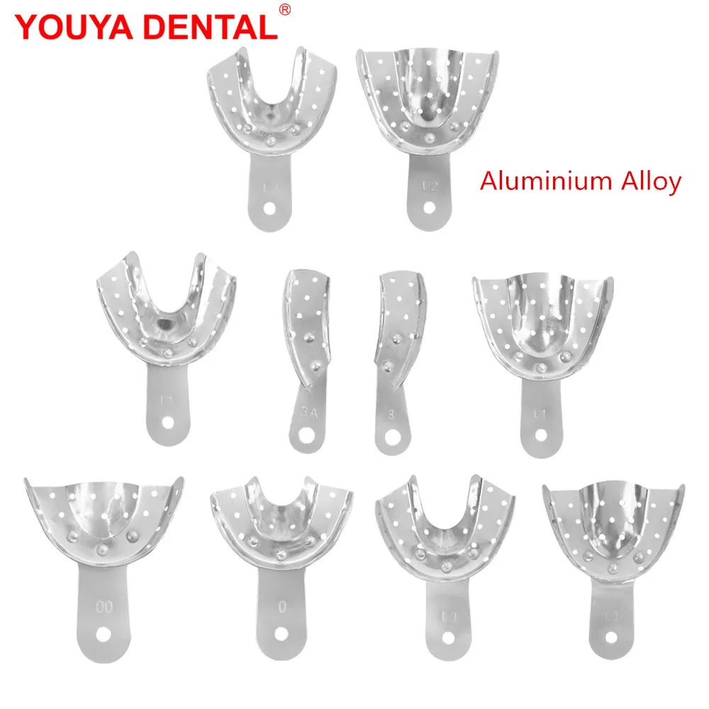 2 sztuk/zestaw stopu Aluminium stomatologiczne łyżki wyciskowe metalowa tacka dentystyczna dla stomatologii stomatologia zęby narzędzia do protez