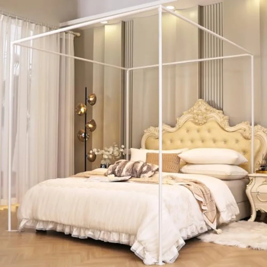 

Size Canopy Bed Frame with Outer Support Thickened Metal Poles and Four Corner Brackets Compatible with Metal/Wood Base for Bed