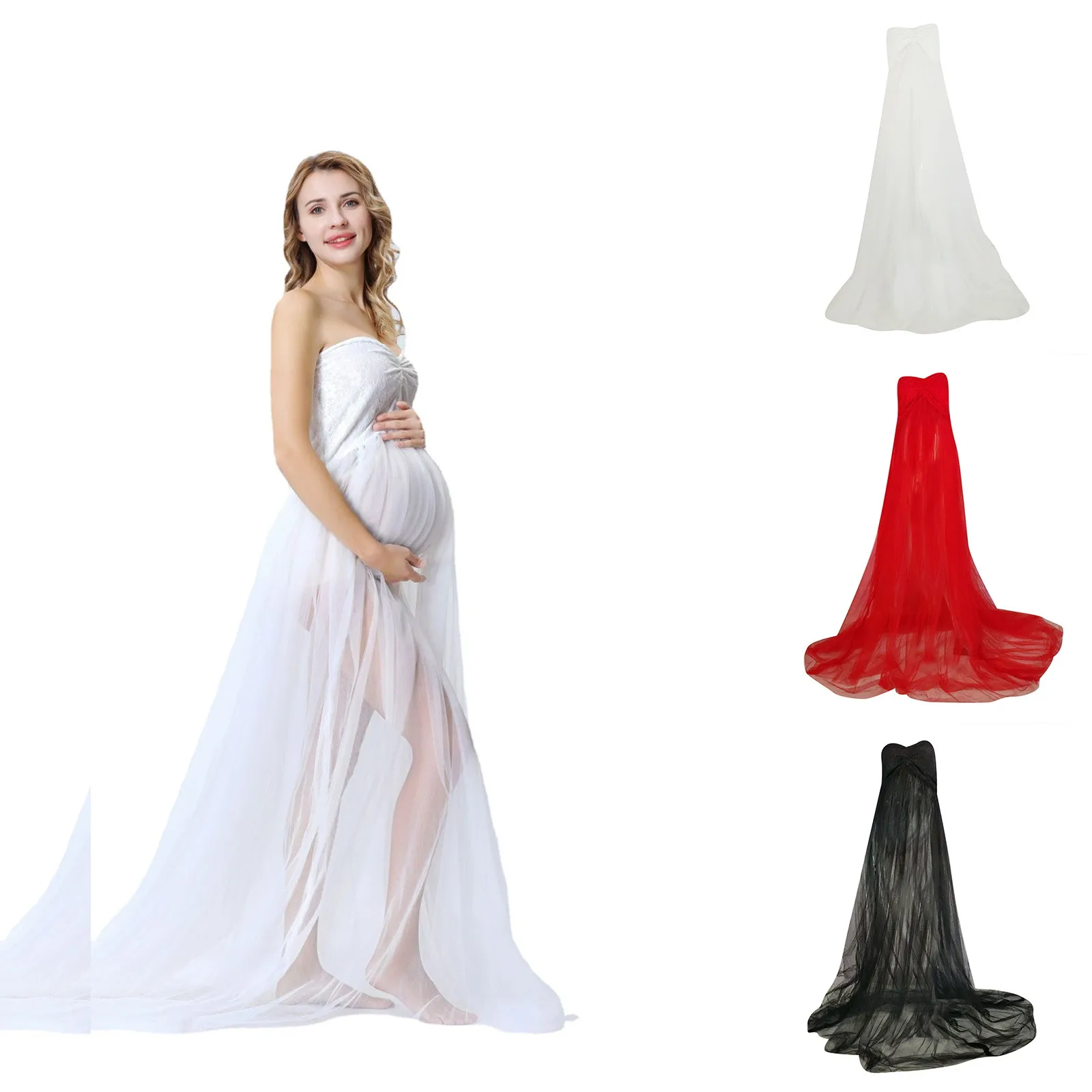 

Sexy Women Maternity Gown Robe For Photo Shoot White Dresses Pregnancy Clothes Beautiful Sleeveless Elegant Party Long Dress