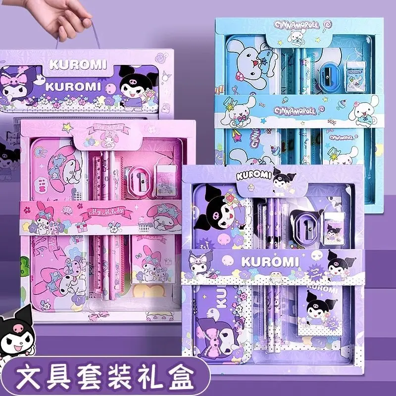 Sanrio Stationery Set Mymelody Kuromi Cinnamoroll Eraser Pencil Sharpener Pencil Case Notebook Ruler Award Girl Students Gift