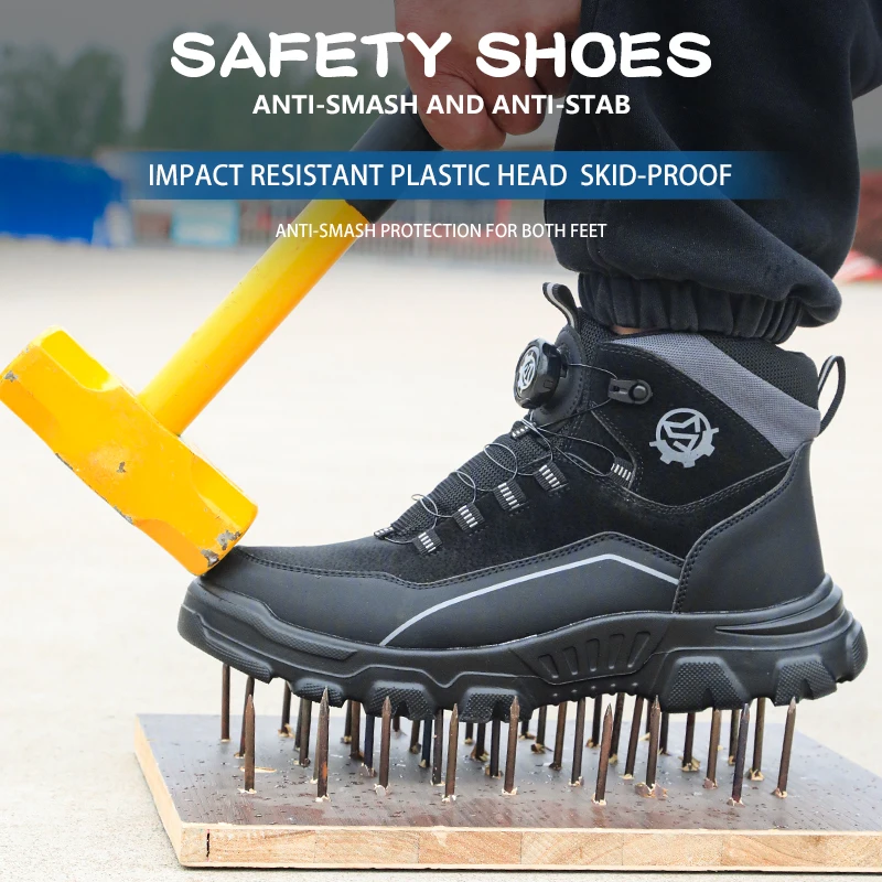High Top Knob Buckle Safety Shoes, Mining Boots, Work Shoes, Anti-Smashing and Anti-Piercing Lightweight