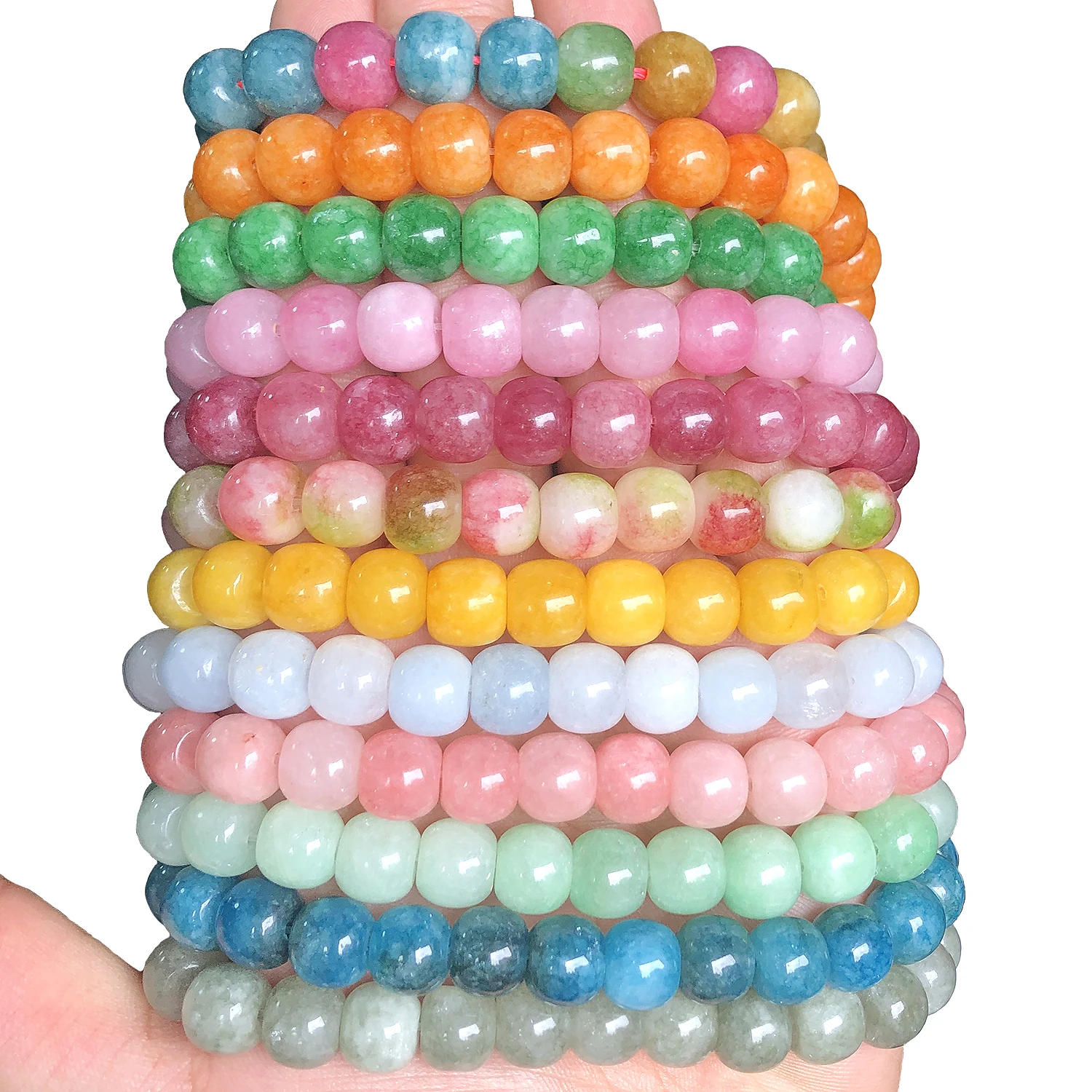 40pcs 9.5x8mm Nature Barrel Shape Stone Beads Rose Quartz Jade Spacer Beads for Jewelry Making DIY Handmade Bracelets Accessory