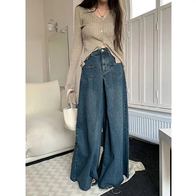 

Retro High Waisted Women Jeans Loose Denim Pants 2023 Casual Baggy Wide Leg Pants Streetwear Blue Jeans Pants Y2k Korean