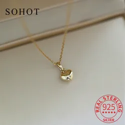 Real 925 Sterling Silver Glossy Stereoscopic Heart Pendant Necklace for Women Party Cute Fine Jewelry Minimalist Accessories