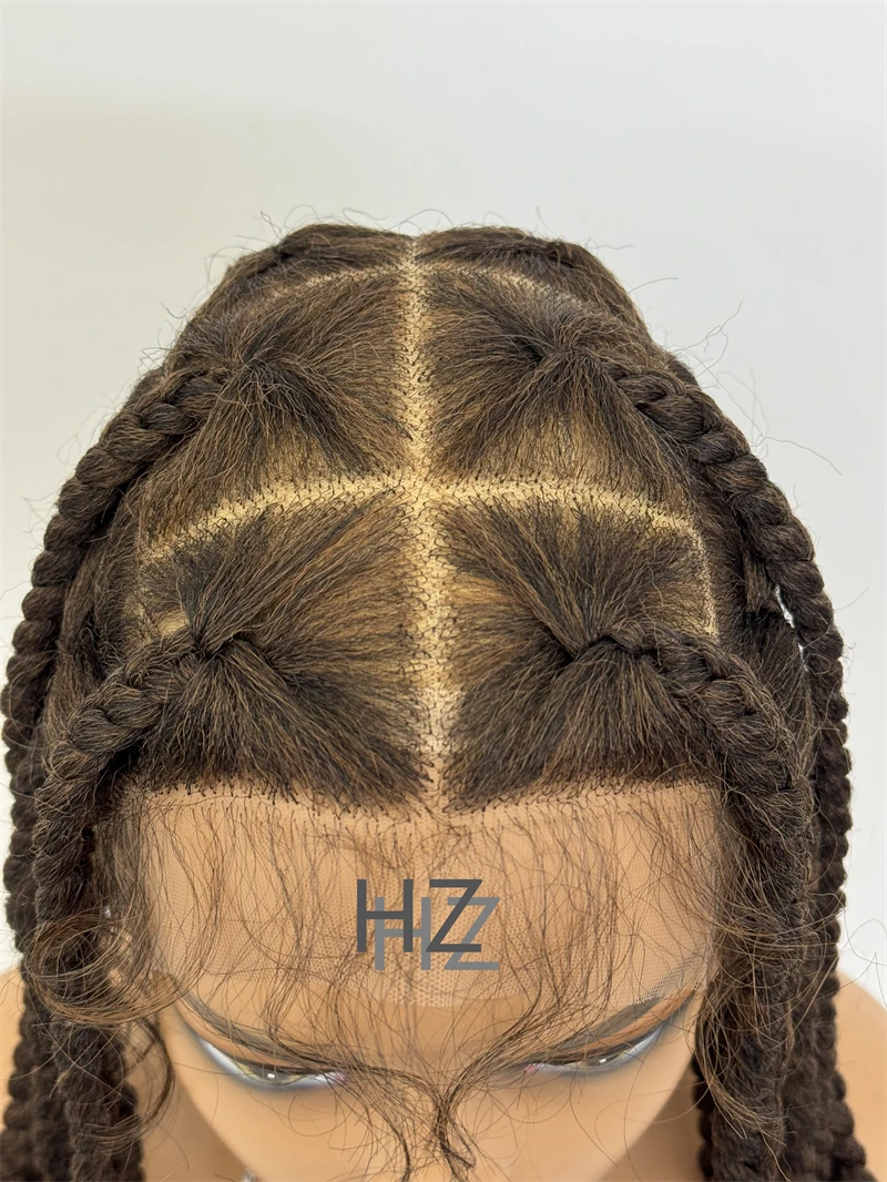 1/30 #   Synthetische knotenlose Vollspitze-Zöpfe-Perücken, geflochtene Cornrow-Perücke mit Babyhaar, natürliche Flechthaar-Perücken für schwarze Frauen