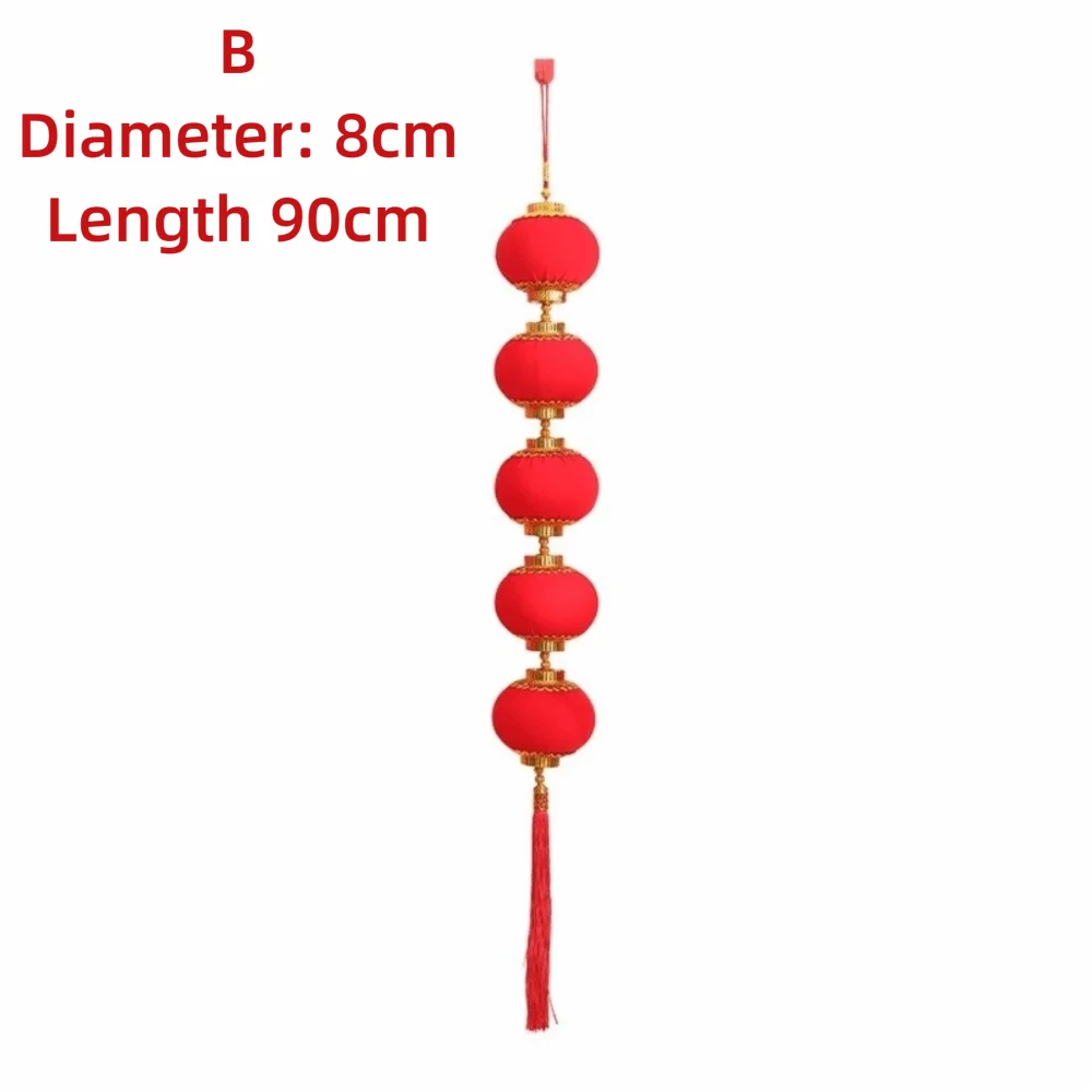 Flocked Fabric Chinese Lantern String Red Printed Pattern Chinese Lantern Pendant Lightweight Circular Shape