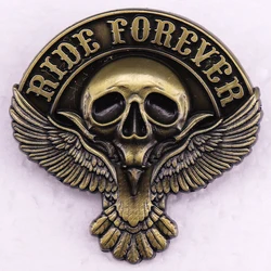 Ride Forever Skull Badge Vintage Enamel Pin Motorcycle Club Brooch Jewelry