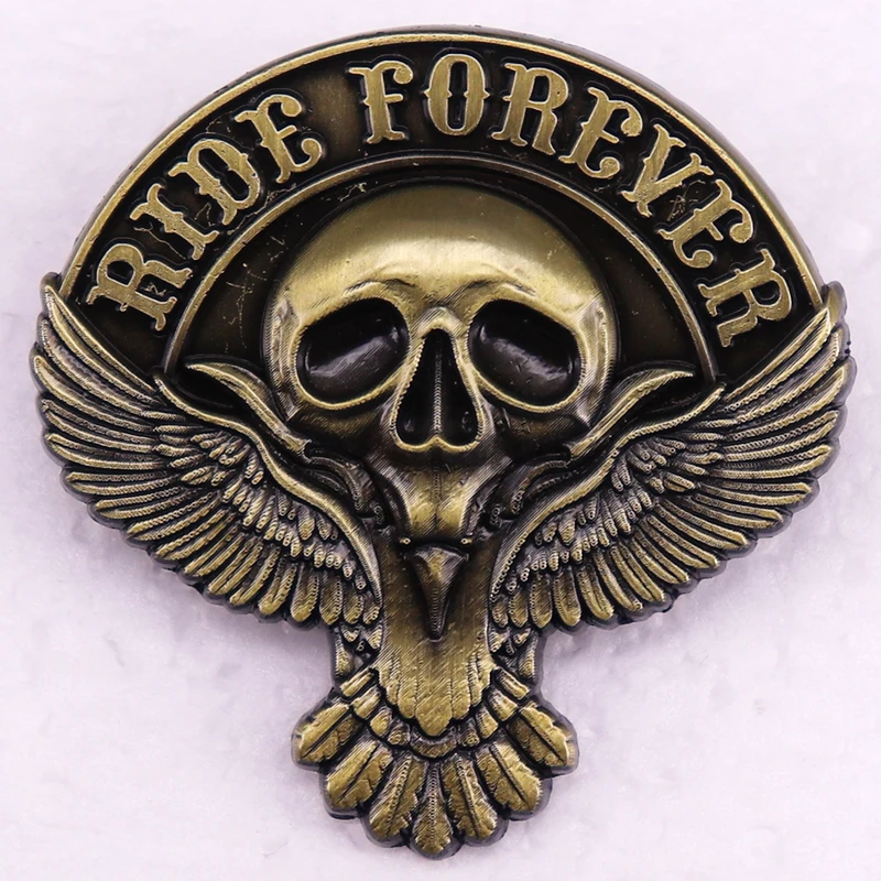 Ride Forever Skull Badge Vintage Enamel Pin Motorcycle Club Brooch Jewelry