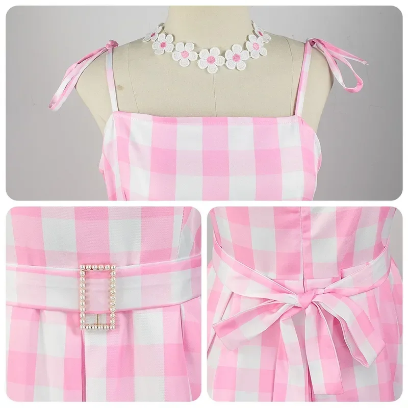 Film Barbi Costume Cosplay per Donna Margot Robbie Barbi Abito Rosa Halloween Barbi Abiti da Principessa per Ragazze Donne Gioco di Ruolo