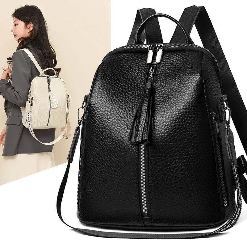 

New Fashion Women's Large Capacity PU Leather Backpack, Waterproof Travel Laptop Bag with Zipper Pockets, Stylish Casual Daypack
