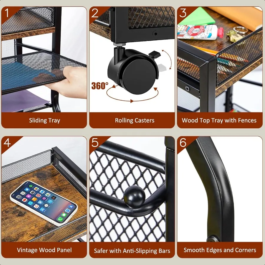 5-уровневая тележка для файлов на колесиках с подвесными папками для файлов, мобильный настольный органайзер для файлов на запираемых колесах, деревянная сетка, бумага, раздвижная буква