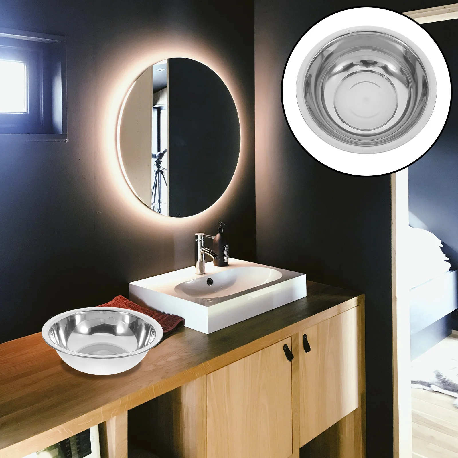 

Large Stainless Steel Multi-Function Basin 29Cm Foot Soaking Face Washing Laundry Portable Mixing Bowl Dish Tub For Home Travel