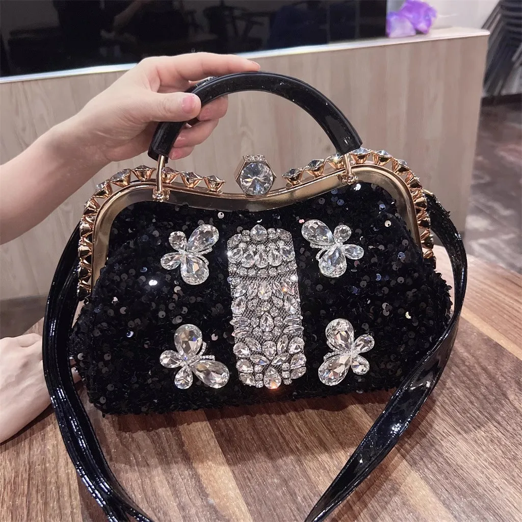 High Quality Glitter Shiny Sequins Evening Bag Crystal Rhinestone Diamond Women Handbag Wedding Party Clutch Purse Messenger Bag