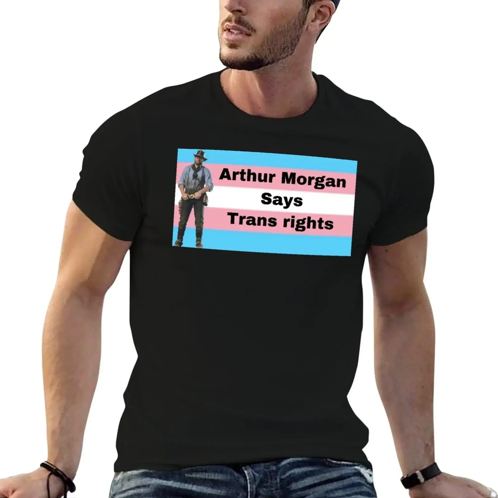 Arthur Morgan says trans rights T-Shirt oversized blanks summer clothes graphic t shirt vintage mens t shirts top quality