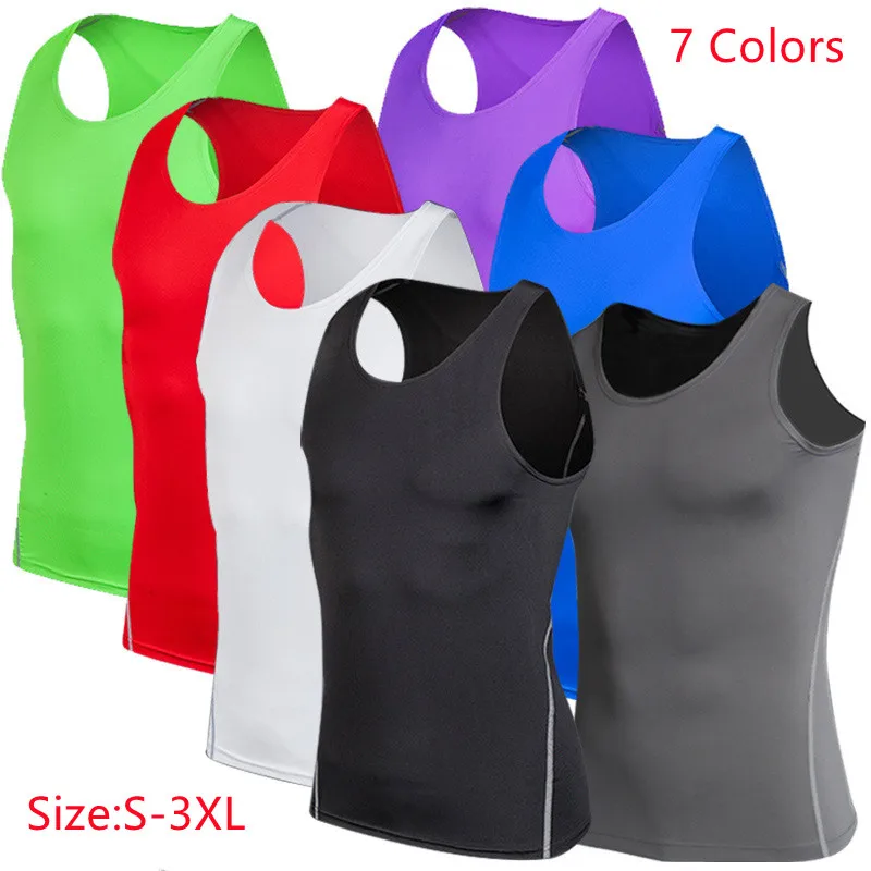 

7 Colors Men Compression Running Quick Drying T-Shirt Fitness Sport Man Tights Sleeveless Sport Shirts Gym Sportswear