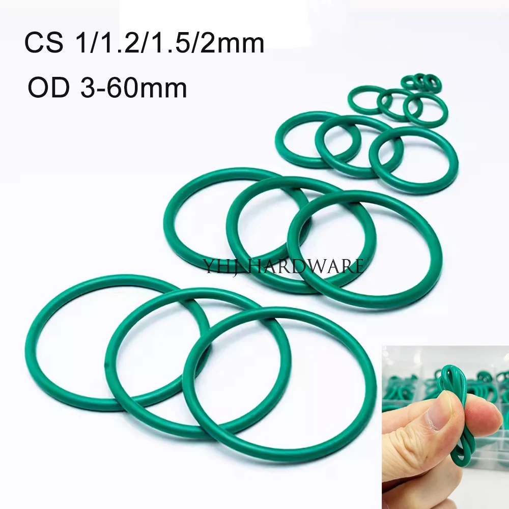 10PCS Green FKM O-Ring Gasket Fluorine Rubber Sealing Ring OD 3-60mm CS 1/1.2/1.5/2mm Fuel Washer Heat-Resistant Seal Gaskets