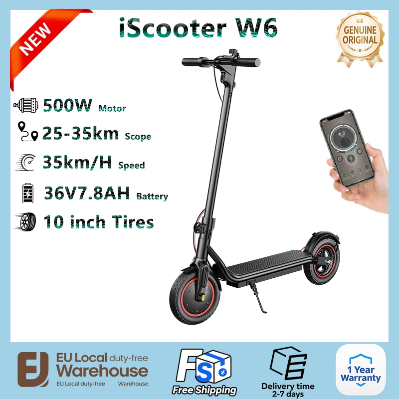 IScooter W6 سكوتر كهربائي 500 واط موتور 36V7.8AH بطارية APP التحكم E-سكوتر مدينة الركاب طوي السفر سكوتر 10 بوصة