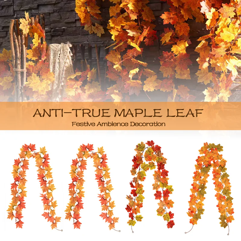 

2M Artificial Maple Leaves Autumn Decor Leaf String Garland Fake Plants Leaves Vine for Home Room Decor Halloween Festivals