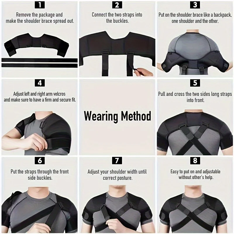 Double Shoulder Brace Adjustable Shoulder Strap Sports Shoulder Support Belt Protector Back Pain Relief Cross Compression Band