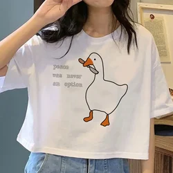 Peace Was Never An Option Goose t-shirts women summer Y2K graphic tshirt female funny 2000s anime clothes