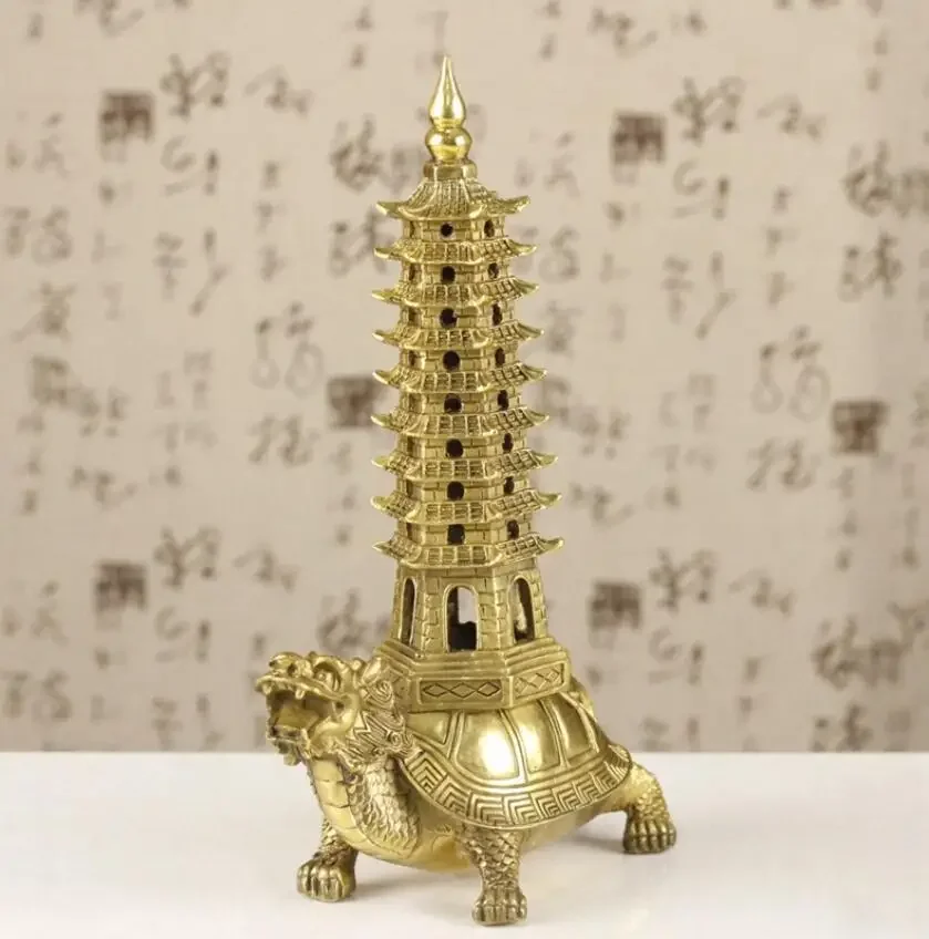 Bronze Dragon Turtle Wenchang Pagoda Decoration Bronze Turtle Pagoda 9th Floor Feng Shui Metal Crafts Decoration