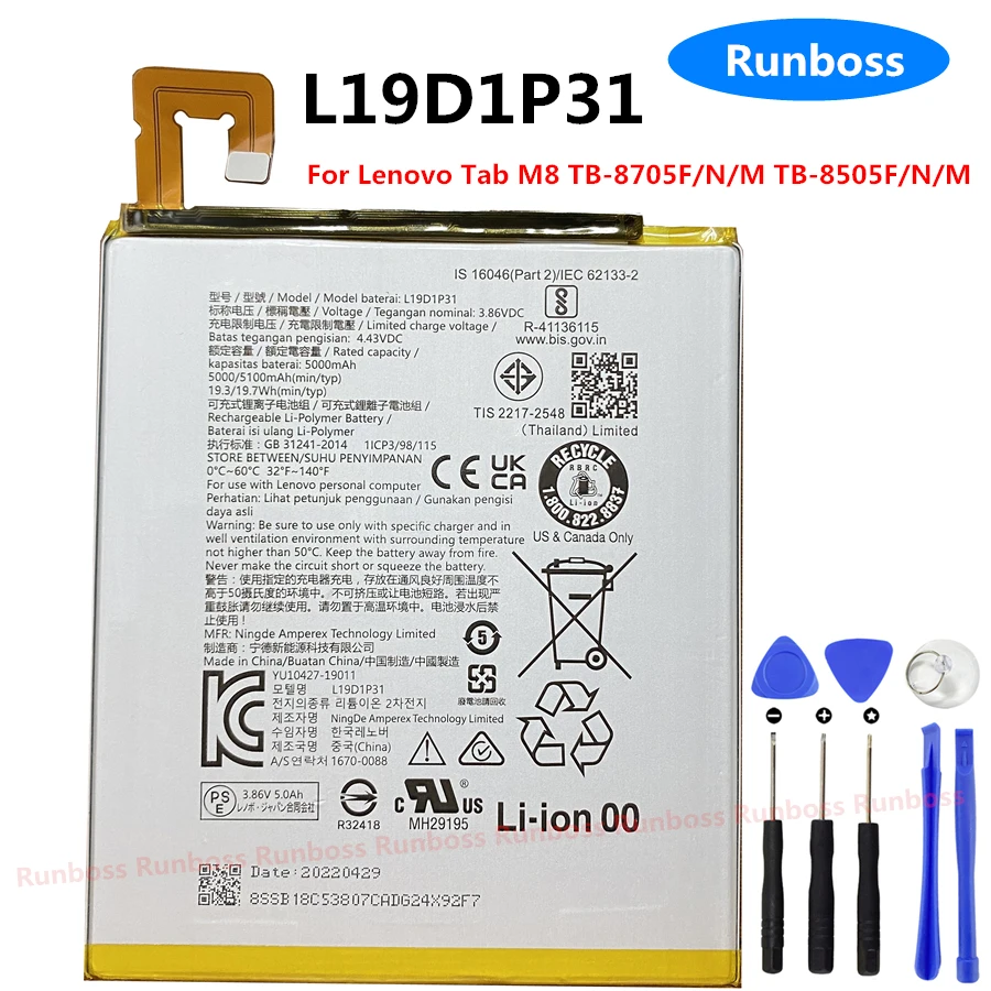 New Original High Quality L19D1P31 5100mAh Battery for Lenovo Tab M8 TB-8705F TB-8705N TB-8705M TB-8505F TB-8505N TB-8505M