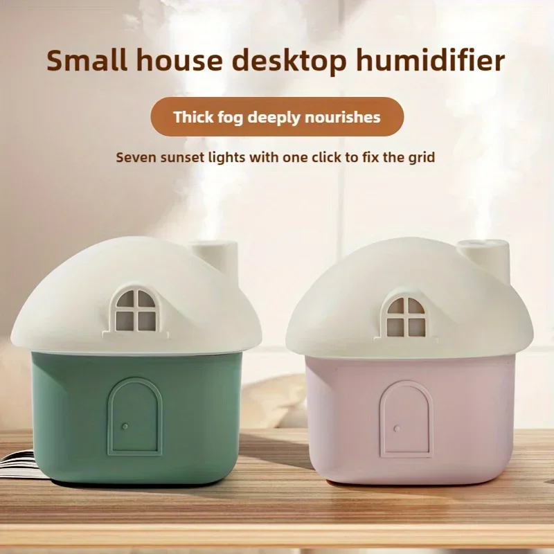 USB Powered Mini Snow House Humidifier Quiet Moisturizing Humidifier Desktop Small USB Silent Home Bedroom Rainbow Light