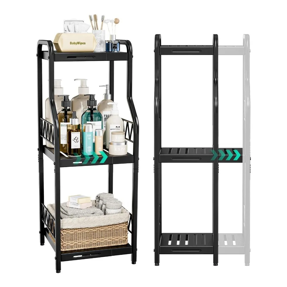 

3 Tier Free Standing Metal Shelving Unit for Bathroom Storage Organizer, Narrow Shelf Open Floor Shelves Ideal for Bathroom