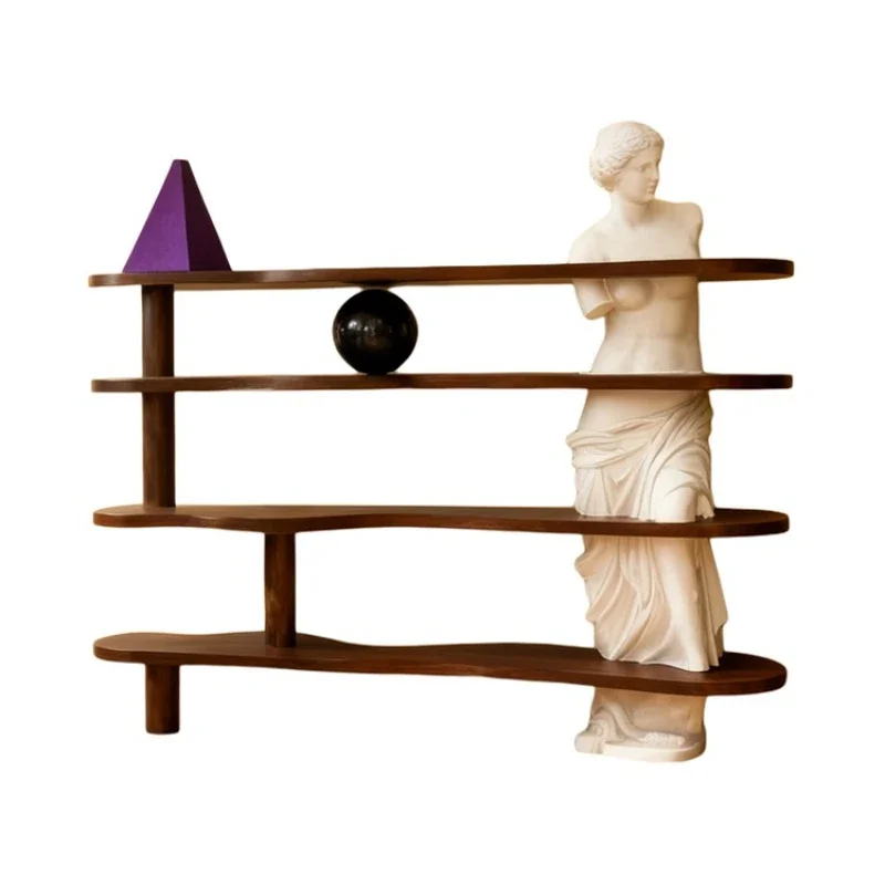 Creative and simple solid wood bookshelf against the wall Sculpture shelf Villa luxury home study storage rack