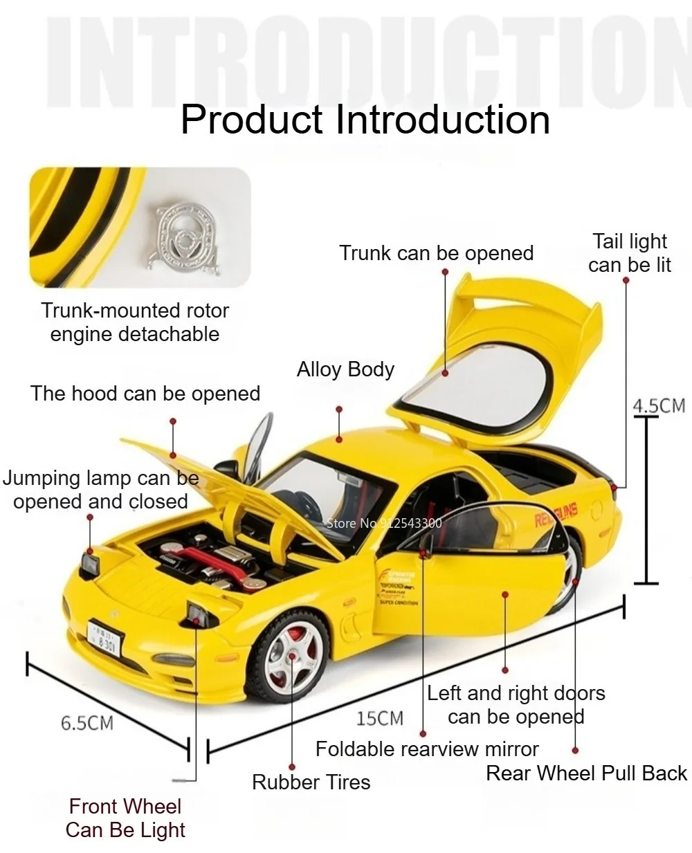 Maßstab 1:32 RX7-FD Modellauto Spielzeug mit Sound und Licht Rückziehfahrzeug Modelle mit Öffnenden Türen Miniatur-Spielzeug Heimdekoration – Detail 7