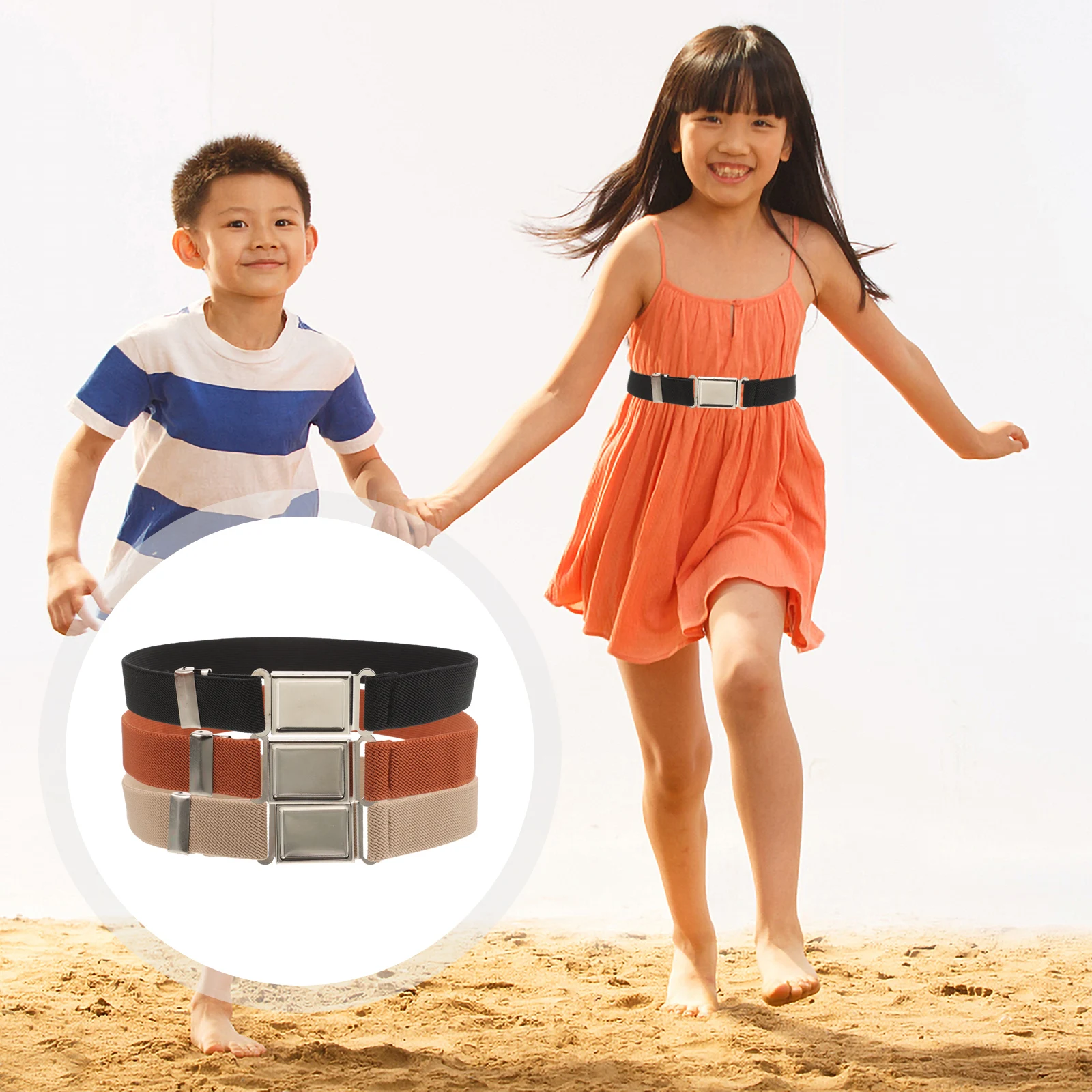 

3pcs Magnetic Belts for Boys Girls Uniform Waist Adjustable Length Black Brown Khaki Versatile Colors Durability