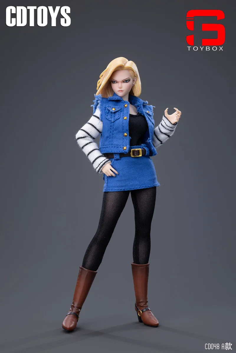 CDtoys CD048 1/12 Scale Android 18 Head Sculpt Costume Clothes Model Fit 6-inch Female Soldier Seamless Action Figure Body