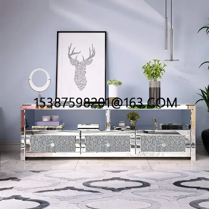 Modern 3 Drawer Mirrored Crystal TV Stand Silver TV Console Table Tv Cabinet For Living Room Hotel Furniture