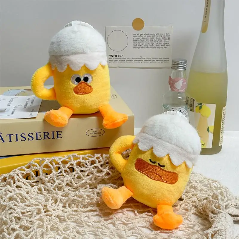 Cute Cartoon Beer Duck Plush Keychain Funnny Creative Yellow Duck Stuffed Doll Backpack Pendant Decoration Accessories Gifts