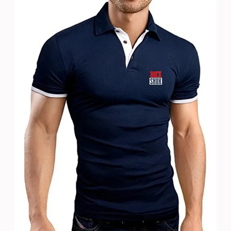 Rock Shox Embroidery Cotton Shirts For Men Casual Solid Color Slim Fit Polo Shirt New Summer Fashion Brand Clothing Man T-shirt