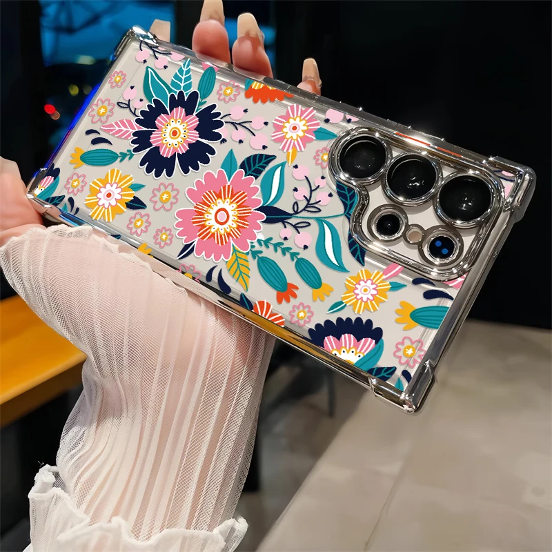 Silicone Plating Phone Case For Samsung Galaxy A07 A06 A05 A02 A02S A03S A04S A05S A04 A03 Core Fashion Floral Painting Cover