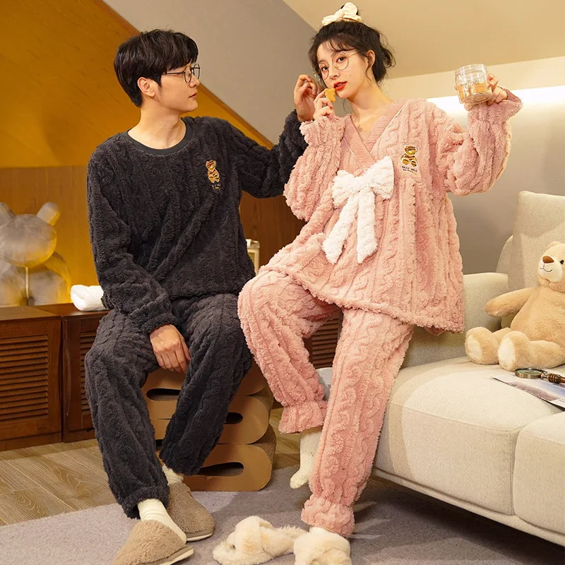 

Sleepwear Couple Clothing Homewear Autumn Winter Thin New Coral Velvet Facecloth Cute Sweet Comfortable Casual Simple Stylish