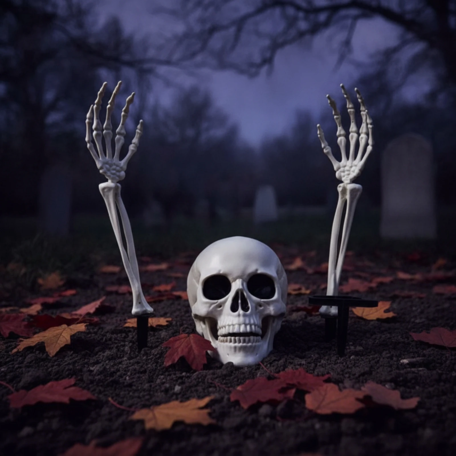 3 Pieces Skull and Skeleton Arms Scary Skeleton Arm Stakes Halloween Lawn Stakes Easy to Use Haunted