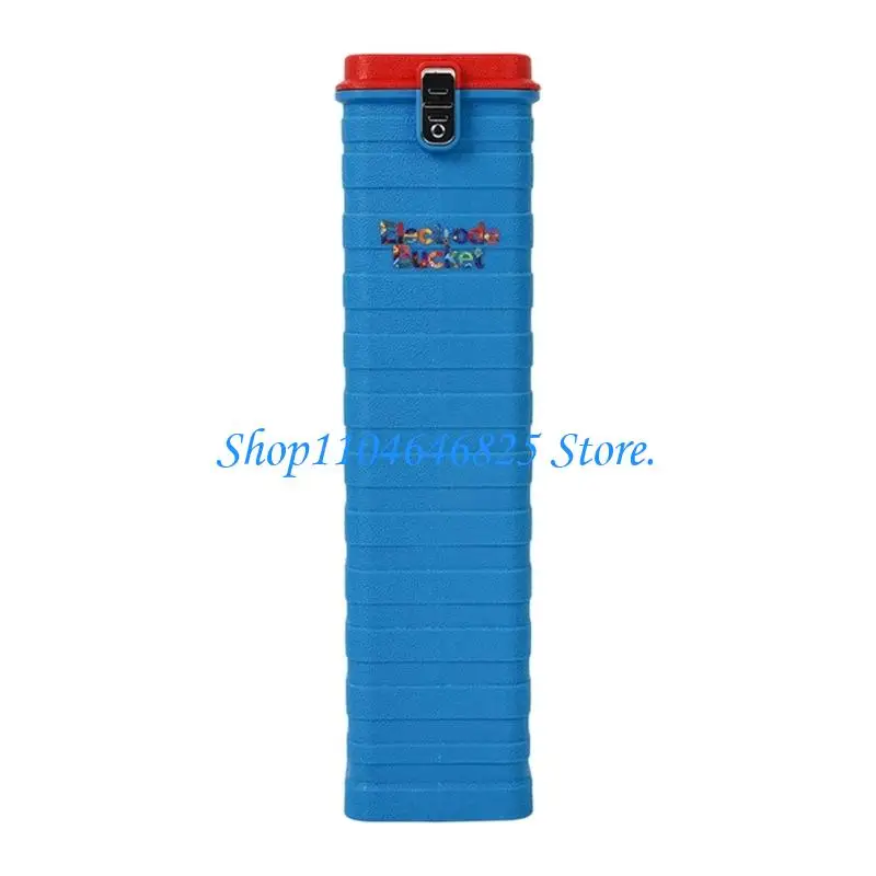 Welding Supply Storage Bucket with Ribbed Plastic Body, Press-Lock Top, and Portable Workshop Electrode Storage