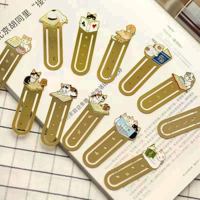 Cute Cat Bookmarks Metal Book Clips Kawaii Kittens Paper Page Holder Japanese Stationery Reading Tools School Office Supplies