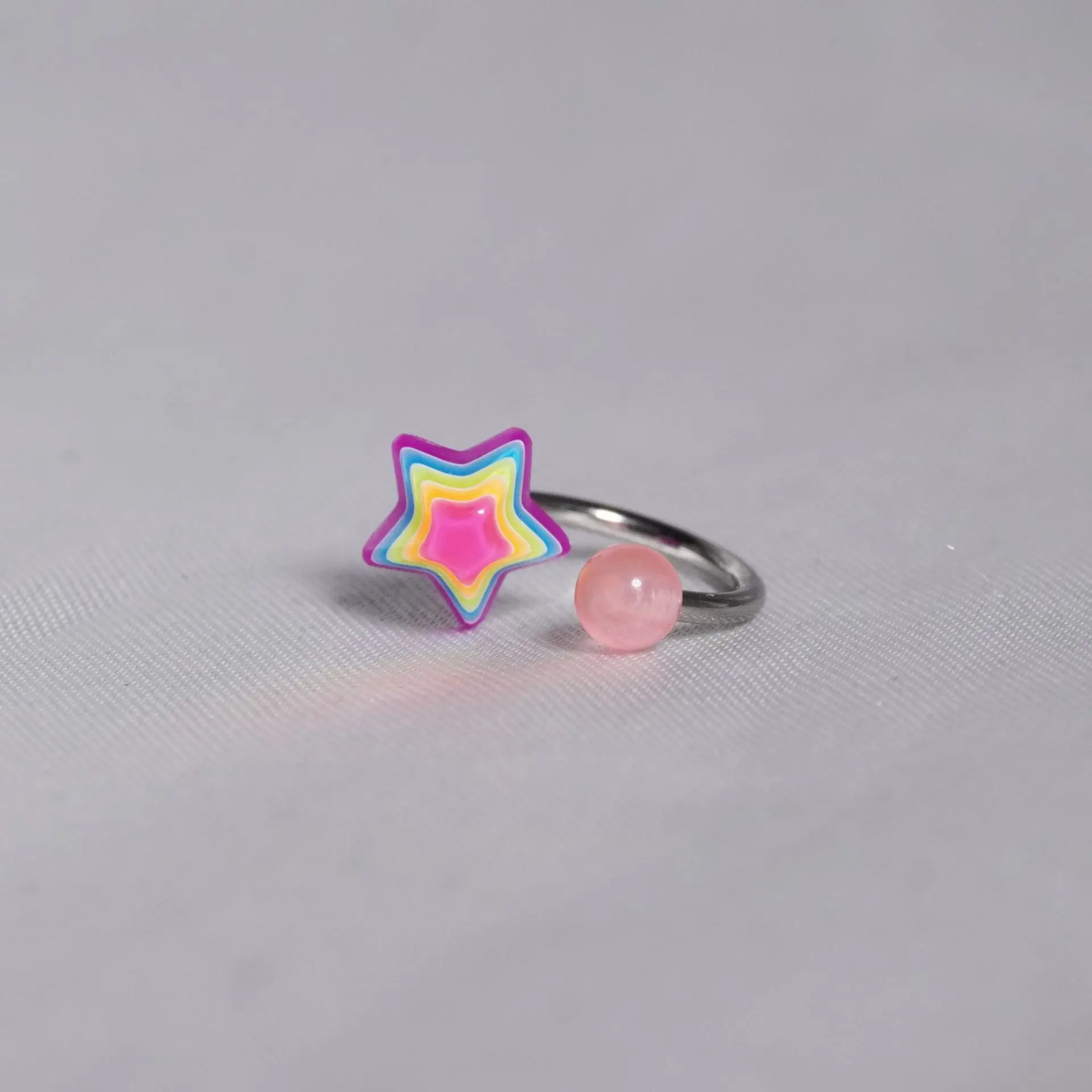 New Star Love Lip Ring Stainless Steel Luminous Ball Horseshoe Ring Color Resin Pentagram Earbone Ring Piercing Jewelry
