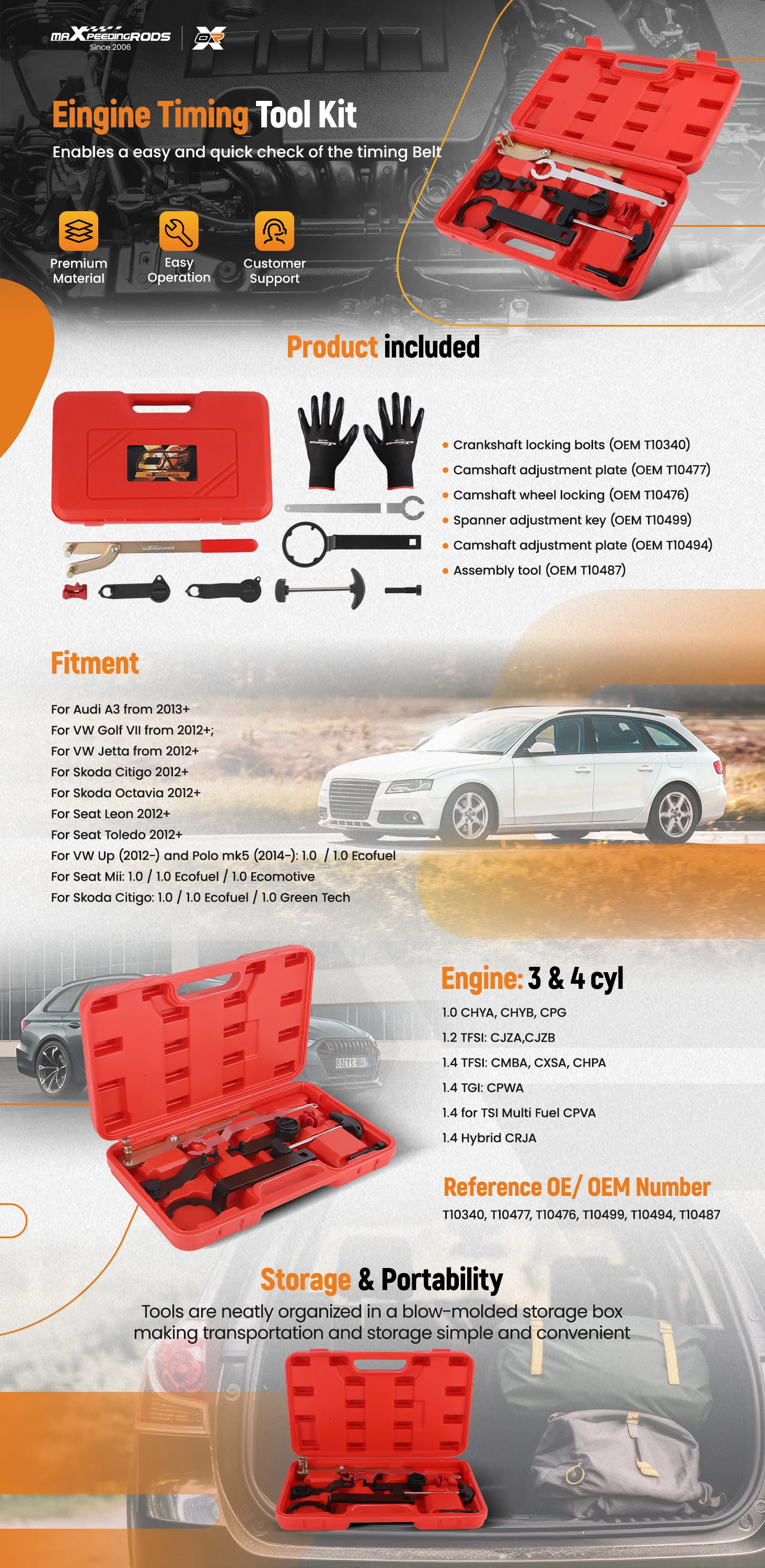 8x Timing Tool Kit for VW Seat Skoda VAG Group 1.0 1.2 1.4 Tsi TFSI EA211