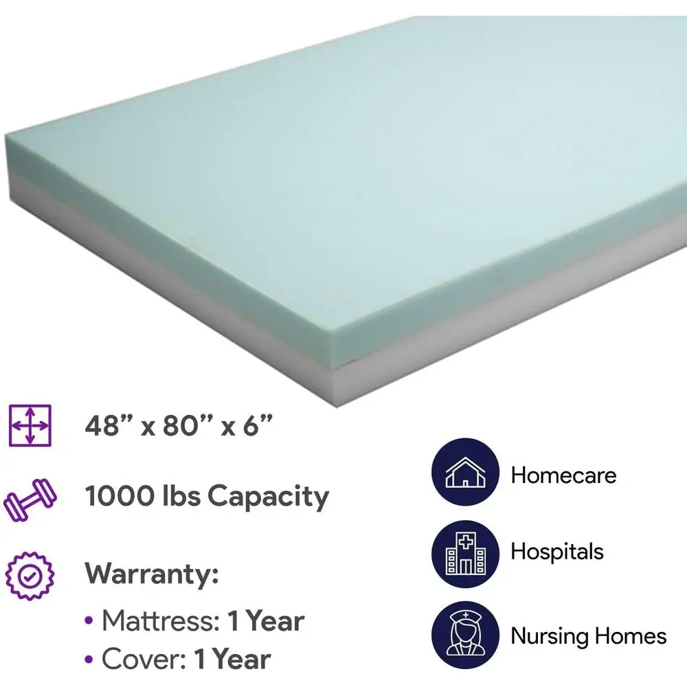 مرتبة إسفنجية عالية الكثافة لمرضى البارياتري - تخفيف الضغط ومنع قرحة السرير - 48x80x6