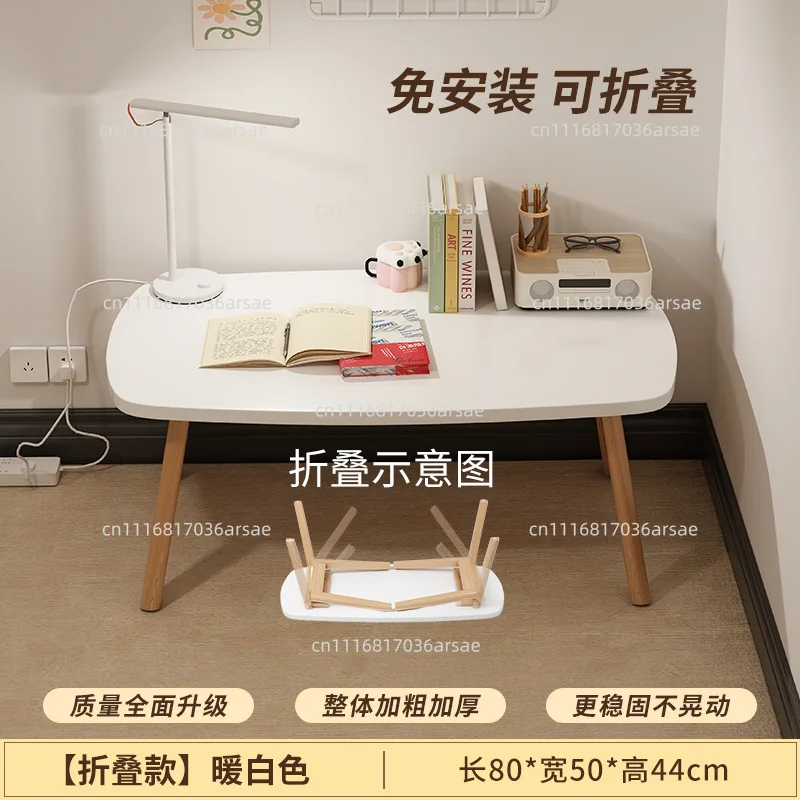 狭いアパートのリビングルーム用折りたたみ式コーヒーテーブル、厚みのある木製脚、組み立て不要、ローティーテーブル