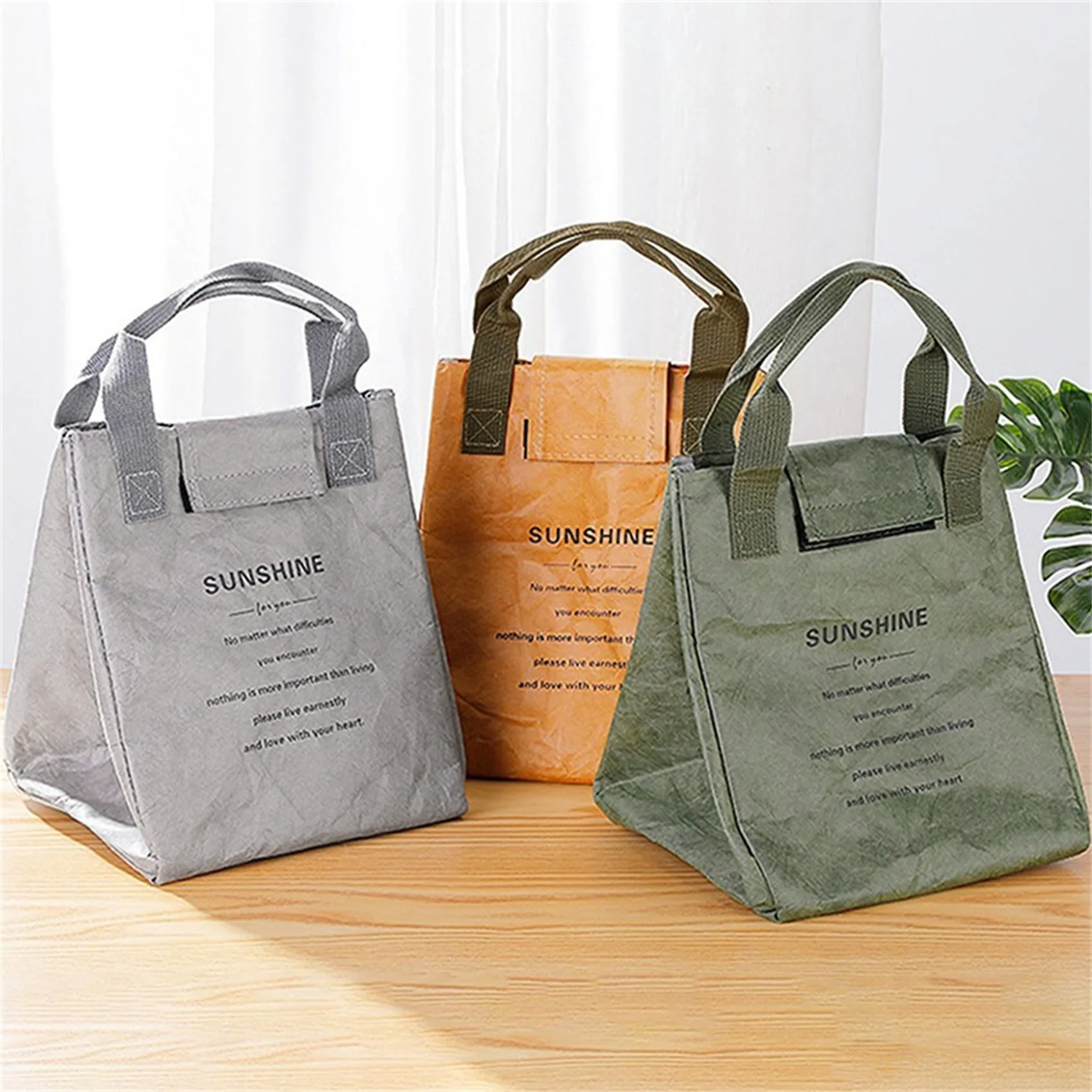 Lunch Bag Hand-held Kraft Paper Insulation Bag Picnic Home Use DuPont Paper Insulation Waterproof And Convenient Tote Bags