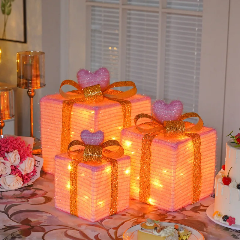 

New Valentine's Day Gift Box 3pcs Folding Luminous Festival Gift Box Christmas Atmosphere Decorative Light ﻿For Holiday Party