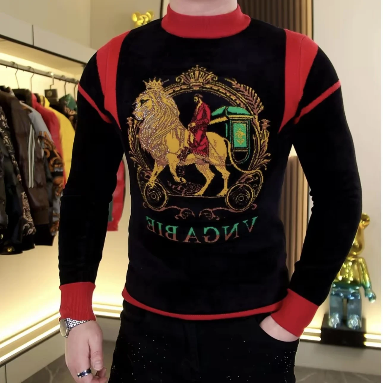 

Высококачественный мужской свитер с круглым вырезом, вязаный, в стиле пэчворк, модный, приталенный, эластичный, универсальный, базовый, в европейском стиле, из полиэстера.